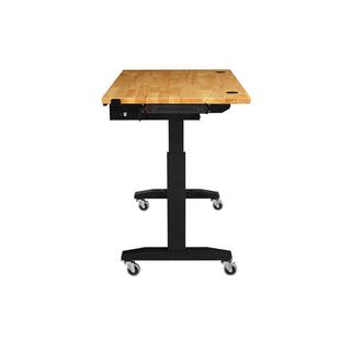 Husky 52 in.W x 30 in. D Steel 1-Drawer Power Adjustable Height Solid Wood Top Workbench Table in Black HOET5201B11XUS