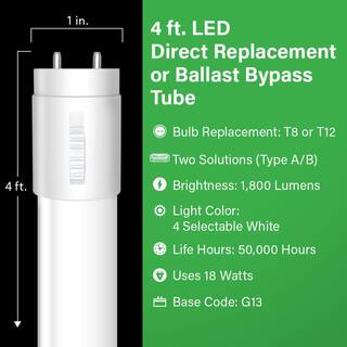 Feit Electric 18-Watt 4 ft. G13 Type AB T8 Plug and Play Or T8T12 Ballast Bypass Linear LED Tube Light Bulb Tunable White (10-Pack) T48154CCTABLED10