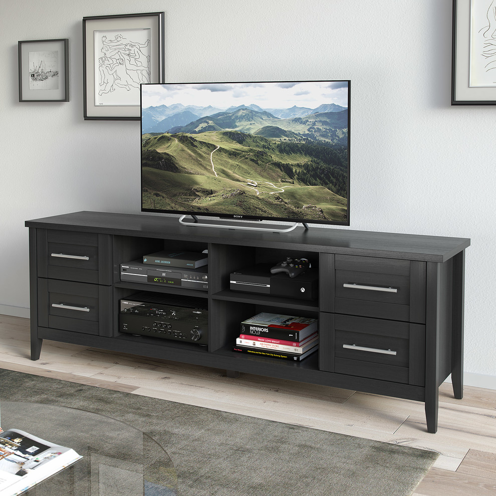 CorLiving Jackson Extra Wide TV Bench in Black Grain Finish  For TVs up to 80 quot  Transitional   Entertainment Centers And Tv Stands   by CorLiving Distribution LLC  Houzz