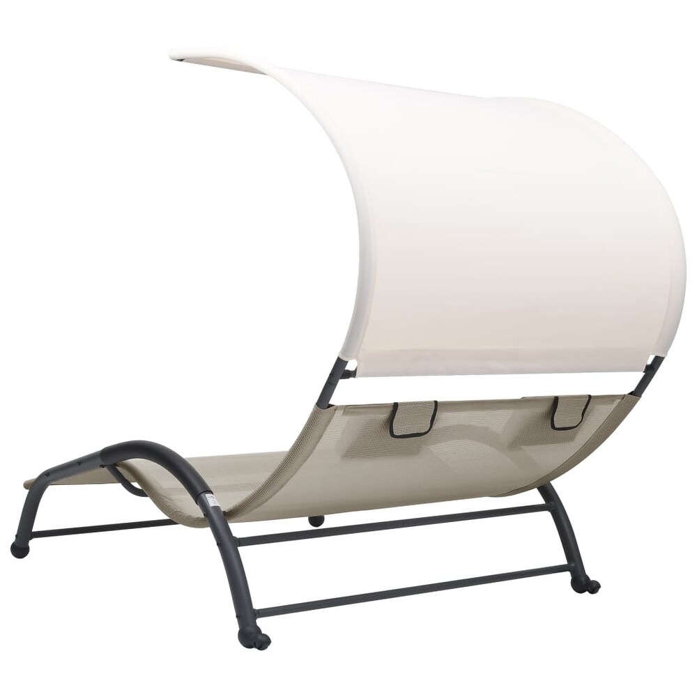 vidaXL Double Sun Lounger with Canopy Textilene Cream   74.8\