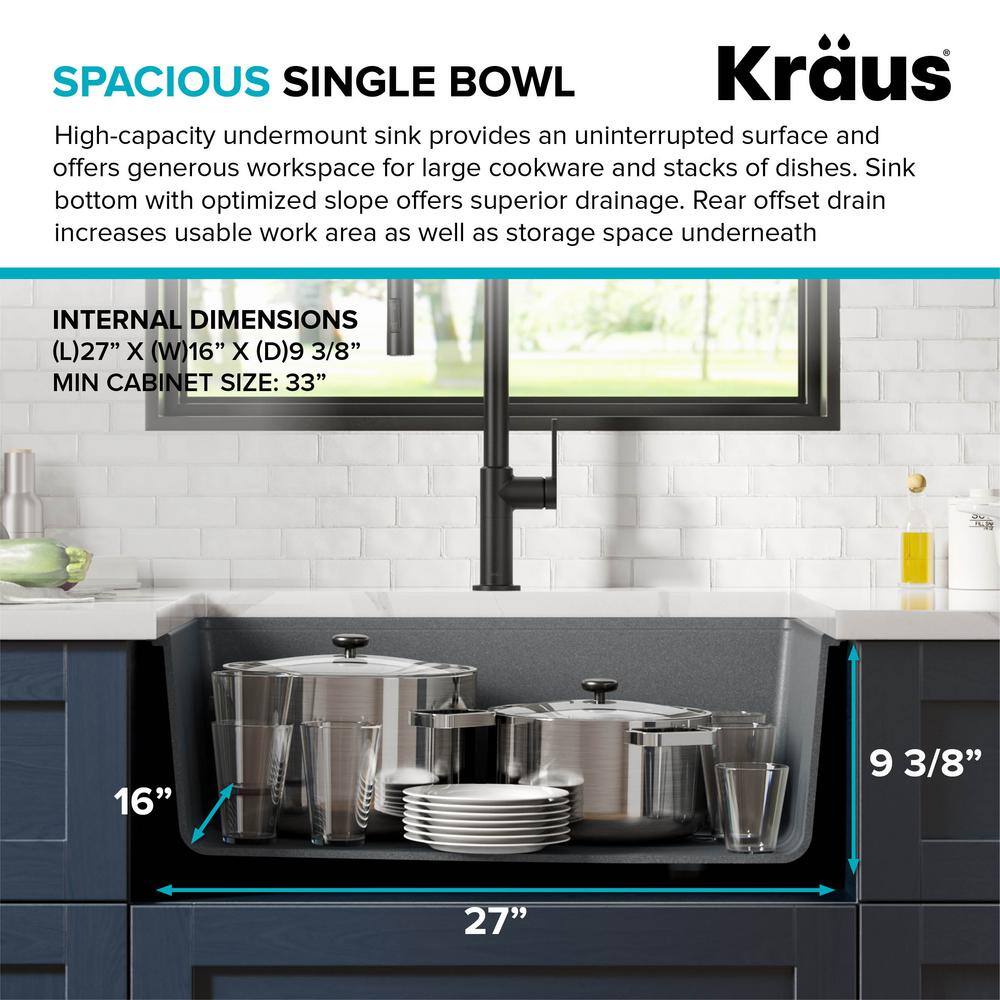 KRAUS Bellucci Gray Granite Composite 30 in. Single Bowl Undermount Workstation Kitchen Sink with Accessories KGUW2-30MGR