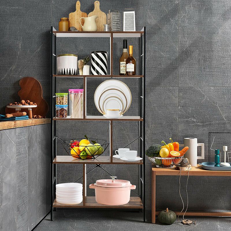 4-Tier Industrial Freestanding Bookshelf with Metal Frame