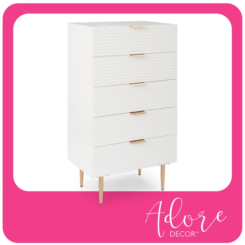 Atlin Designs Modern 5 Drawer Tallboy Dresser White