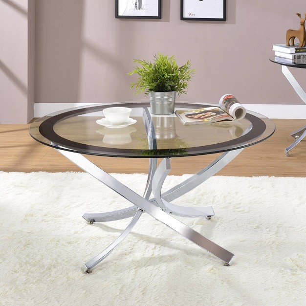 Brooke Round Coffee Table With Glass Top Chrome Coaster