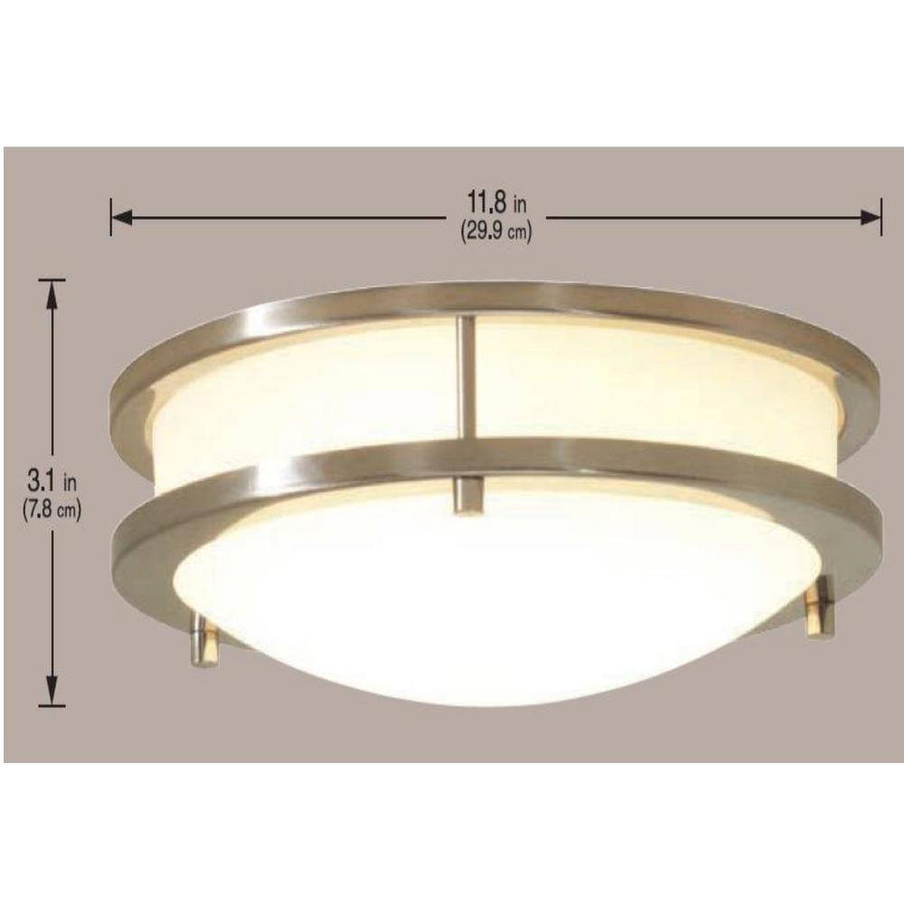 Hampton Bay Flaxmere 12 in. Modern Brushed Nickel Dimmable LED Integrated Flush Mount with Frosted White Glass Shade for Kitchen HB1023C-35