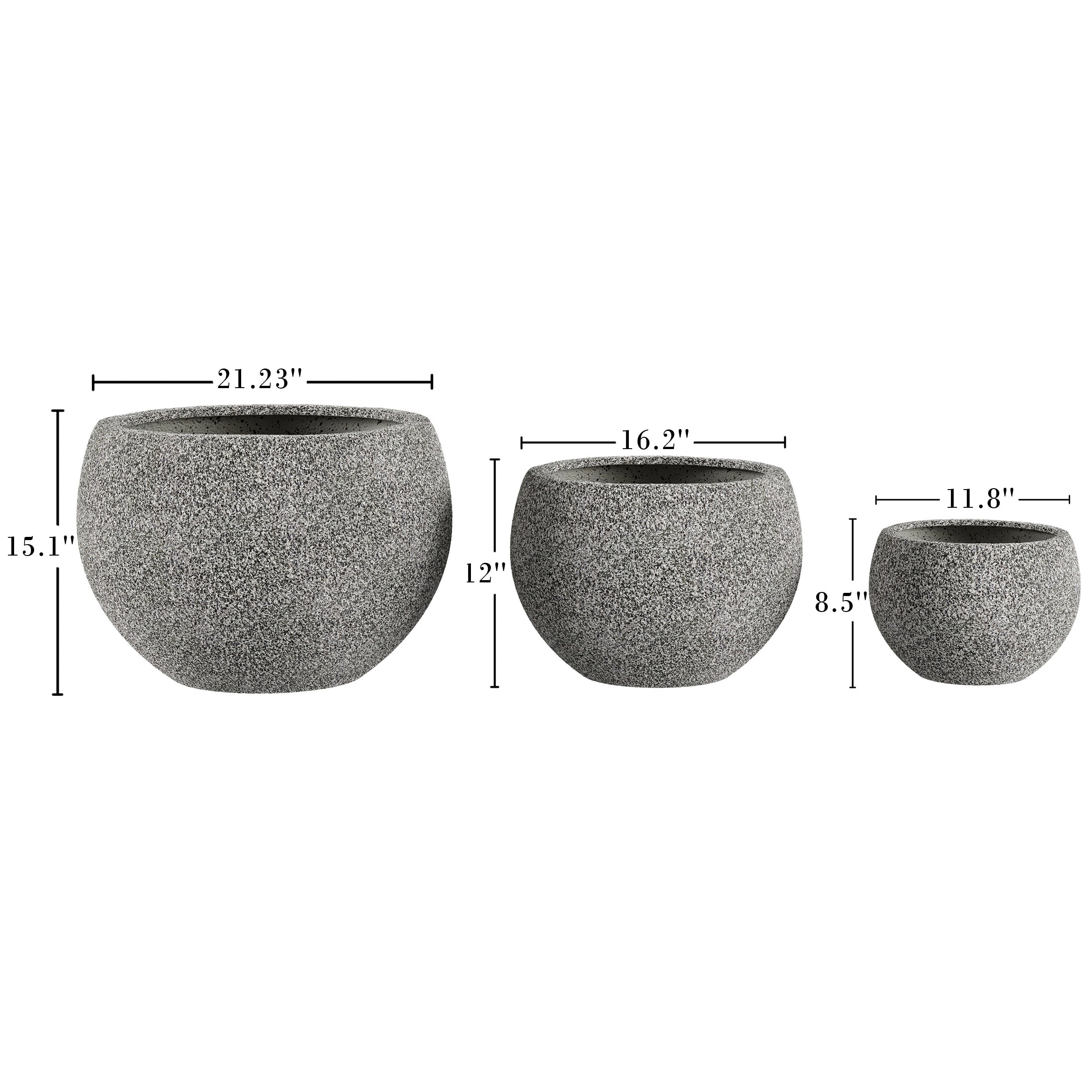 Villacera Assorted Round Gray Clay Plant Planter with Weather-Resistant (3 Pieces)