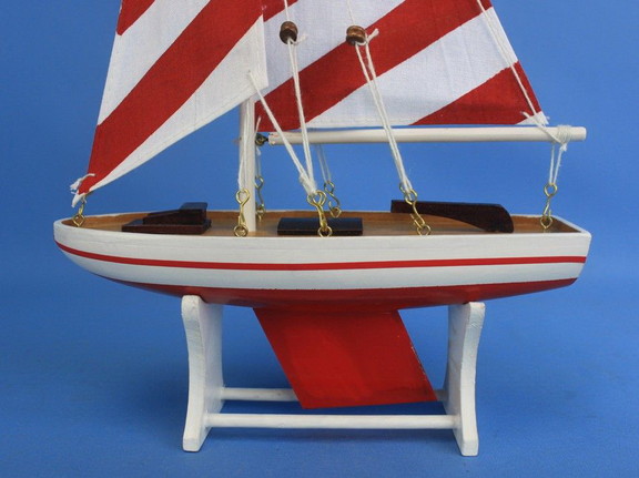 Handcrafted Model Ships sailboat red stripes 12 Wo...