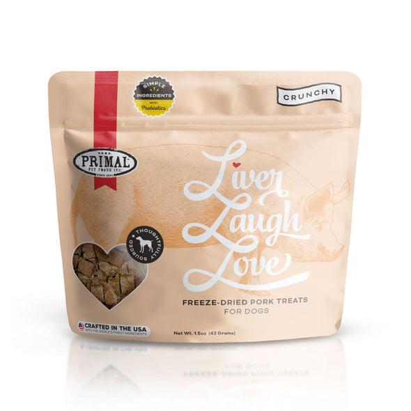 PRIMAL LIVER LAUGH LOVE SIMPLY PORK RECIPE TREATS FOR DOGS;