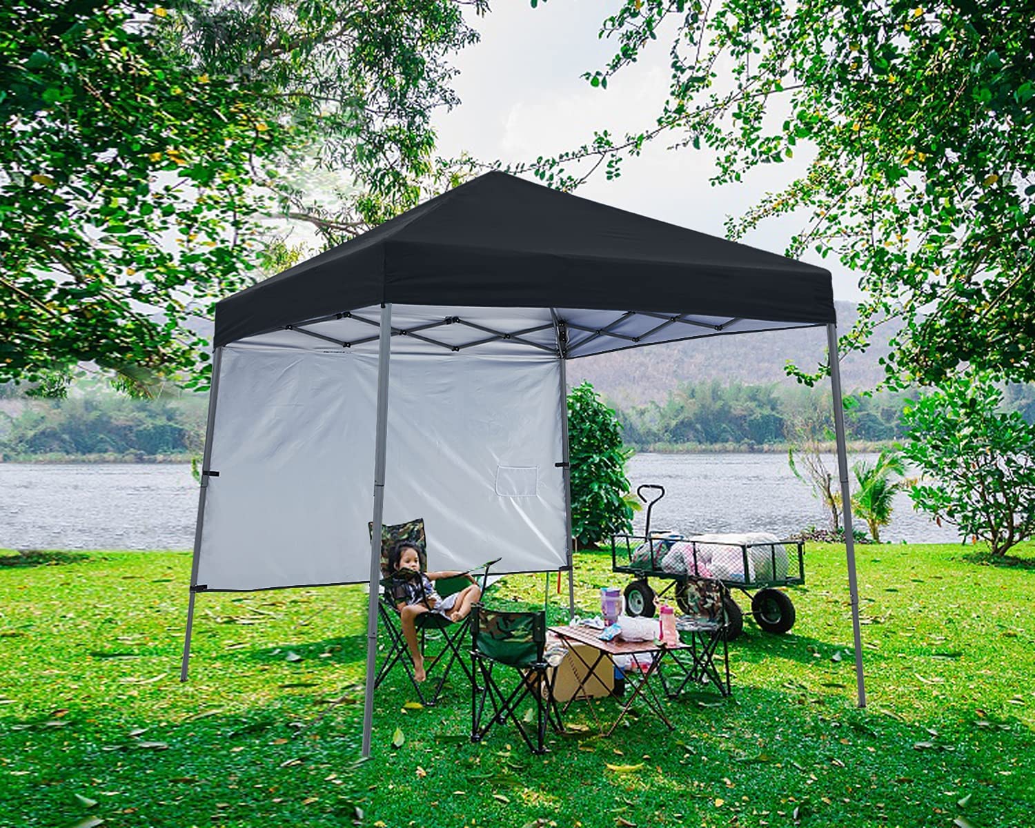 ABCCANOPY 10 ft x 10 ft Outdoor Pop up Slant Leg Canopy Tent with 1 Sun Wall and 1 Backpack Bag - Black