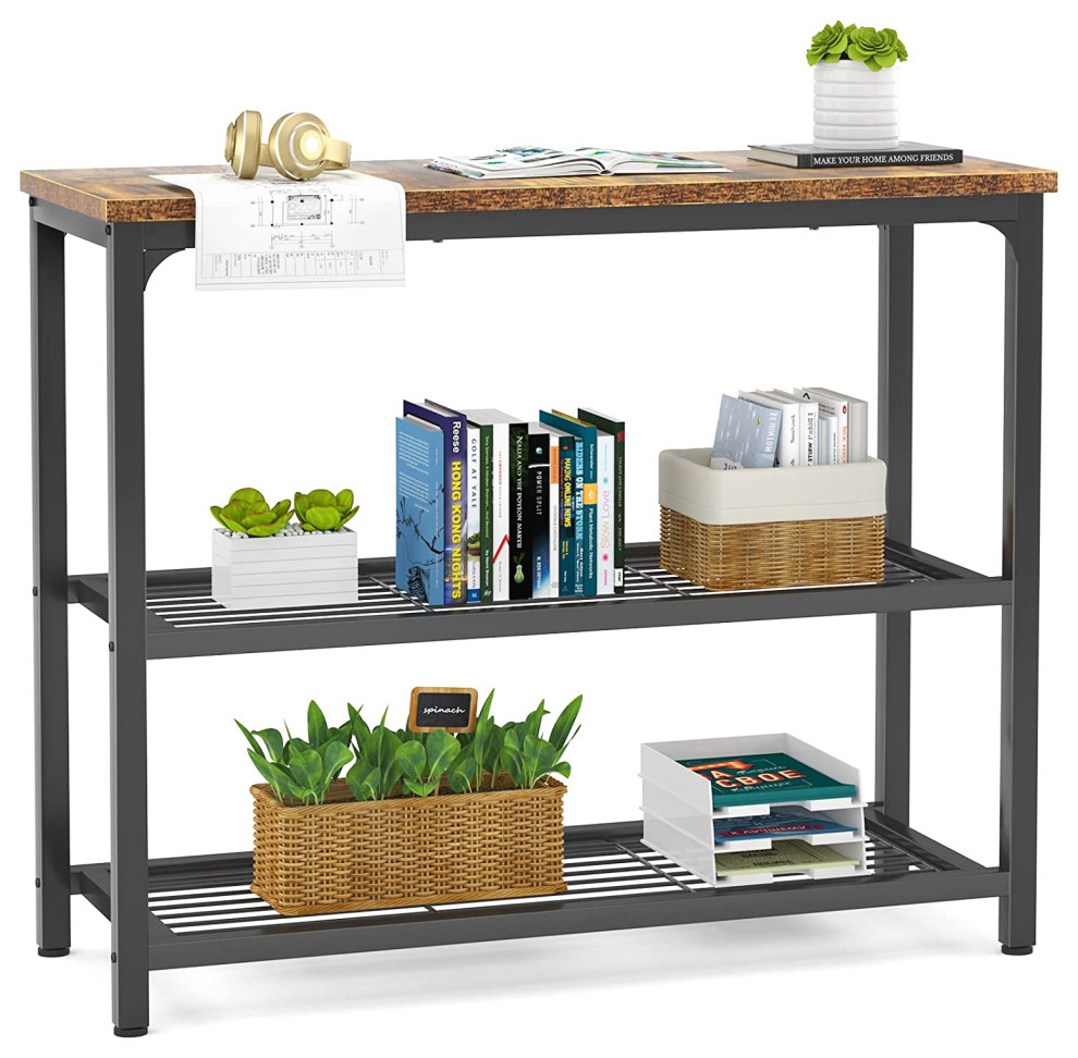 Rustic Small Console Table/Sofa Table with Double Mesh Shelves  32 Inch   Transitional   Console Tables   by Imtinanz  LLC  Houzz