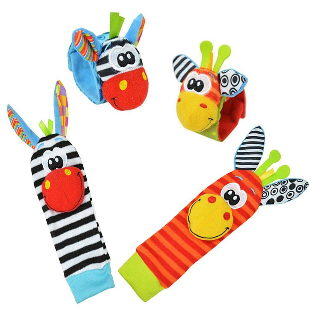 Baby Wrist Rattle Baby Socks Rattle， Baby Finder Animal Toys Set Soft Animal Toy (4 Pack)