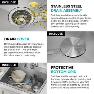 KRAUS Loften Stainless Steel 25 in. 1-Hole Single Bowl Drop-in  Undermount Kitchen Sink with Accessories KHT411-25