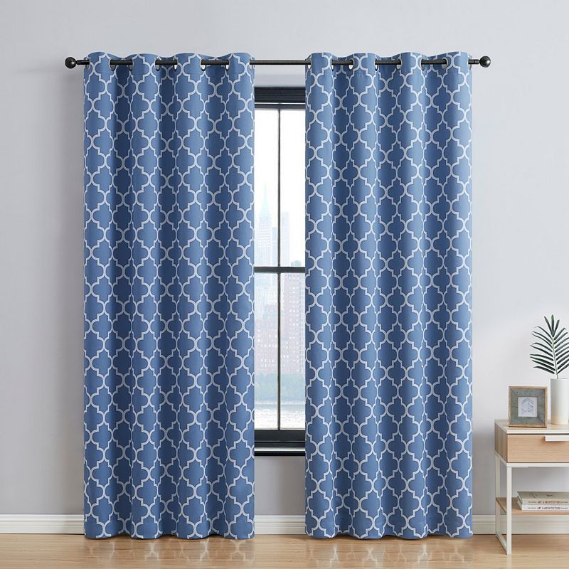 THD Royal Lattice Decorative Blackout Thermal Privacy Room Darkening Grommet Window Drapes Curtain Panels Bedroom - Set of 2