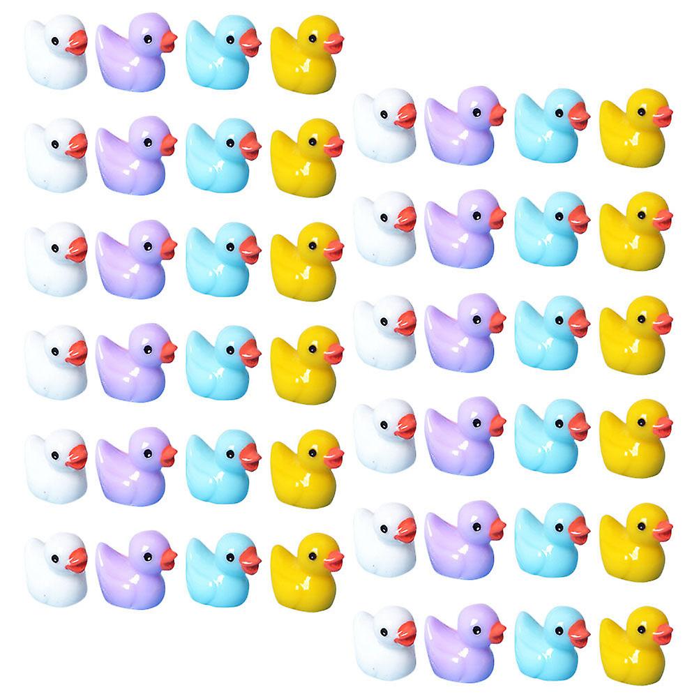 80pcs Mini Resin Ducks Figures Cute Tiny Ducks Resin Miniatures Animals Model (mixed Color)