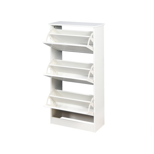 Wooden Shoe Cabinet for Entryway， White Shoe Storage Cabinet with 3 Flip Doors 20.94x9.45x43.11 inch - - 35721032