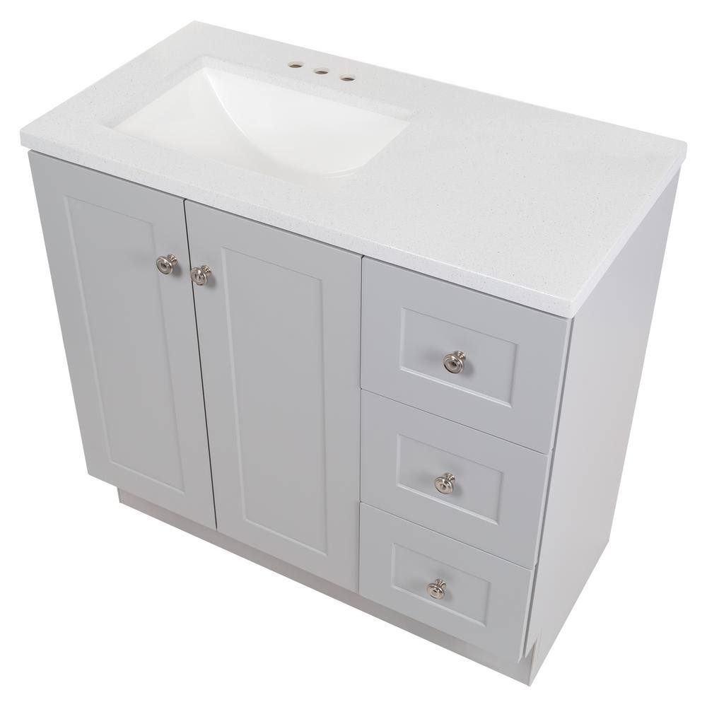 Glacier Bay Bannister 36.5 in. W x 18.75 in. D Bath Vanity in Pearl Gray with Cultured Marble Top in Colorpoint White with Sink BA36P2-PG