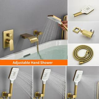 UKISHIRO 4.07 in. Single-Handle 3-Spray 1.8 GPM Adjustable Hand Shower and Wall Mounted Tub Spout in Gold (Valve Included) SMDJEO316001