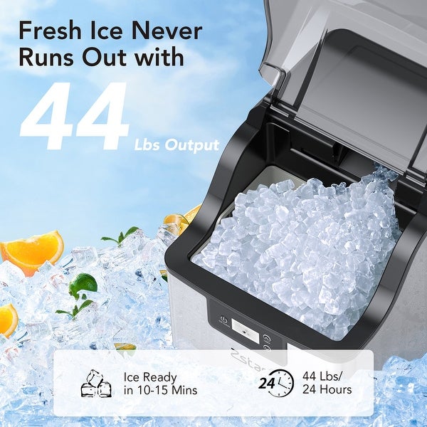 44Lbs/24H Countertop Nugget Ice Maker in Stainless Steel