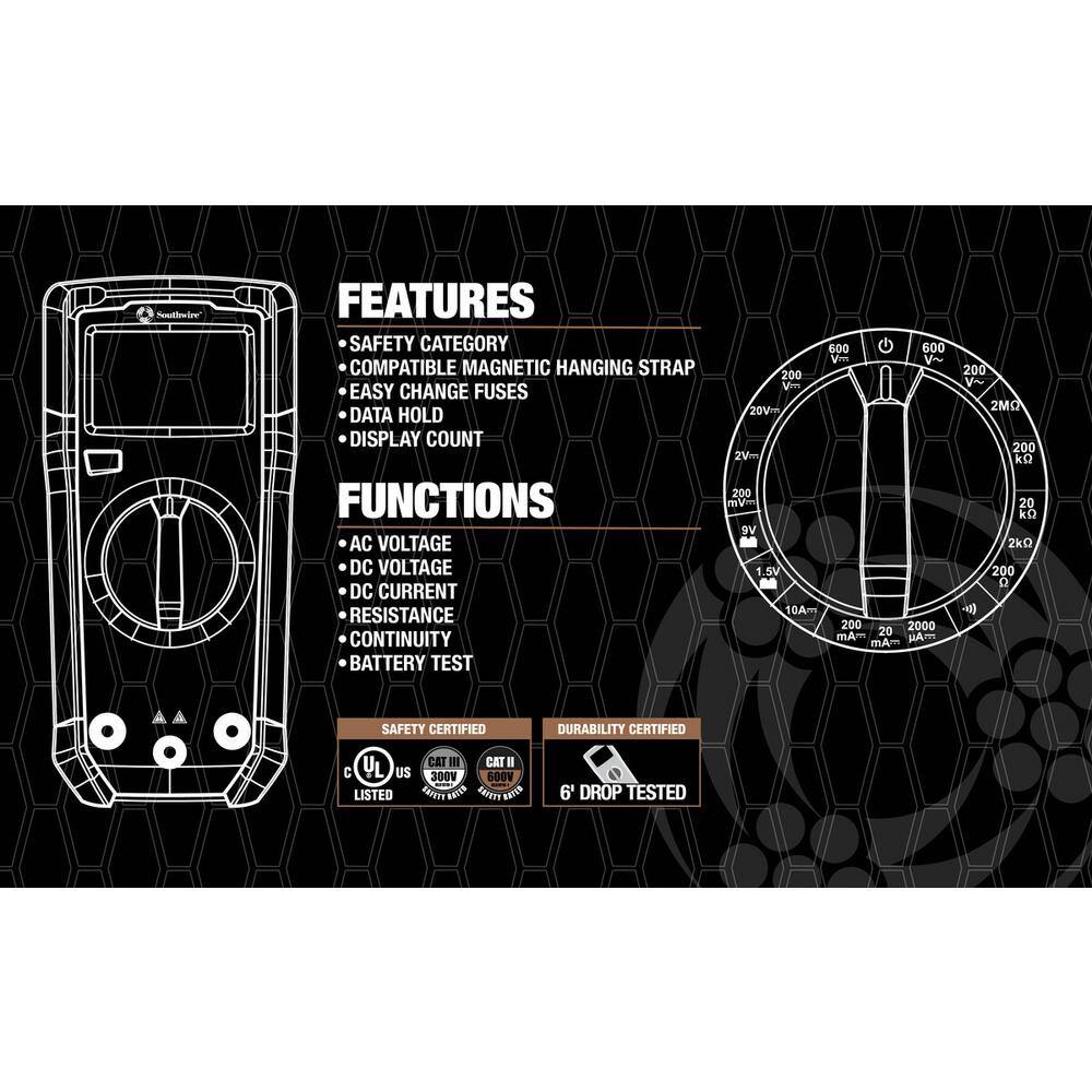 Southwire 600-Volt 7-Function Manual-Ranging Multi-Meter 65031140