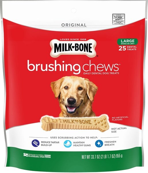 Milk-Bone Brushing Chews Daily Large Dental Dog Treats， 33.7-oz pouch