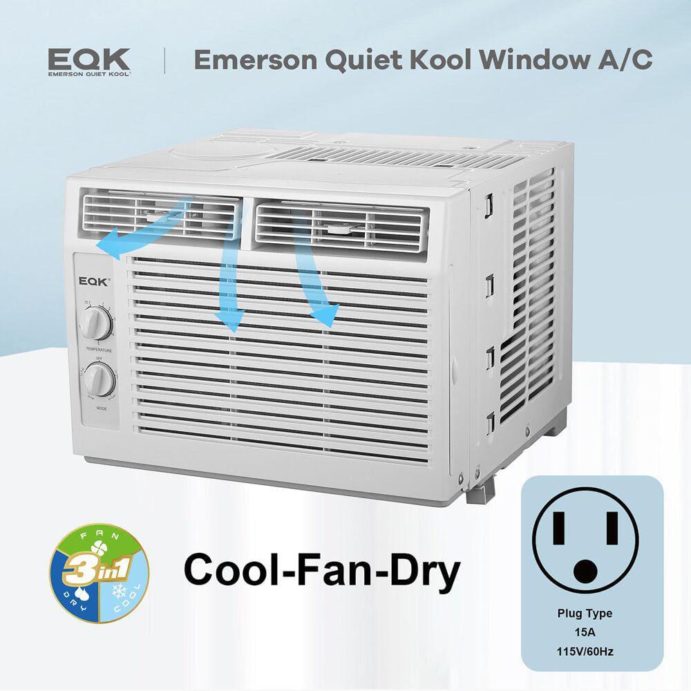 EQK 5000 BTU 115V Window AC with Mechanical Controls Rooms up to 150 Sq Ft Quiet Operation AutoRestart Washable Filter