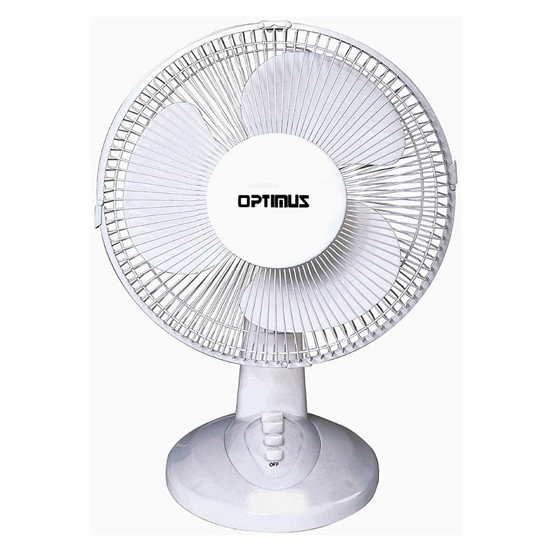 Optimus F-1230 Powerful 3 Speed 12 Inch Portable Oscillating Table Fan， White