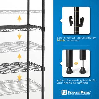 Fencer Wire Black 3-Tier Adjustable Height Wire Welded Steel Garage Storage Shelving Unit (24 in. W x 30 in. H x 14 in. D) RWW-CH24143BK