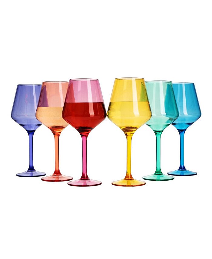 The Wine Savant Acrylic Colored European Style Crystal Stemmed Wine Glasses Acrylic Glasses Set of 6