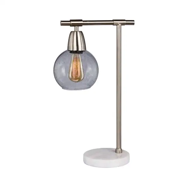 Fangio Lighting's 1560 18 in. Metal and Glass Table Lamp in a Brushed Steel and Clear Finish w/Marble Base (Includes Bulb)