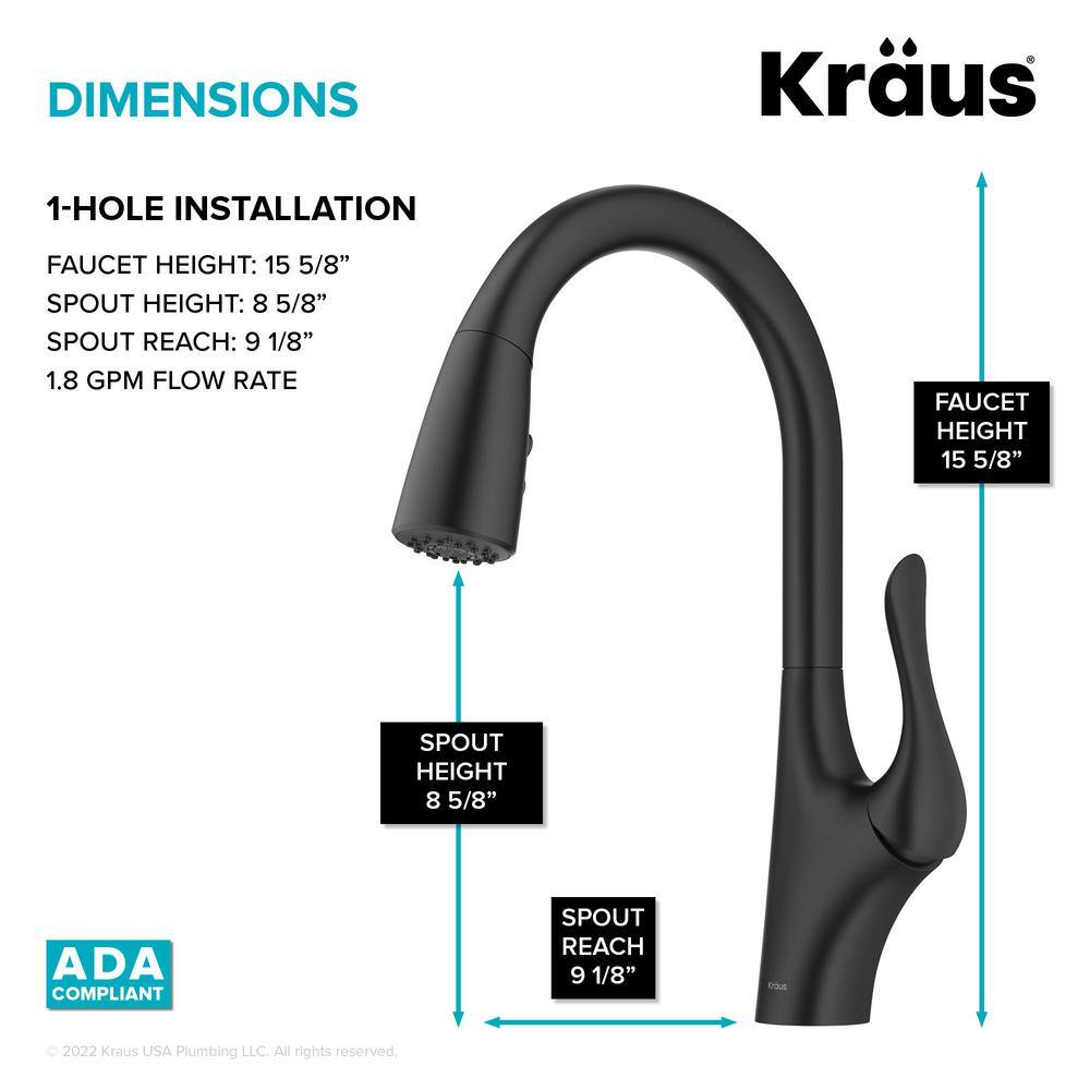 KRAUS Merlin Single Handle Pull-Down Kitchen Faucet in Matte Black KPF-1674MB