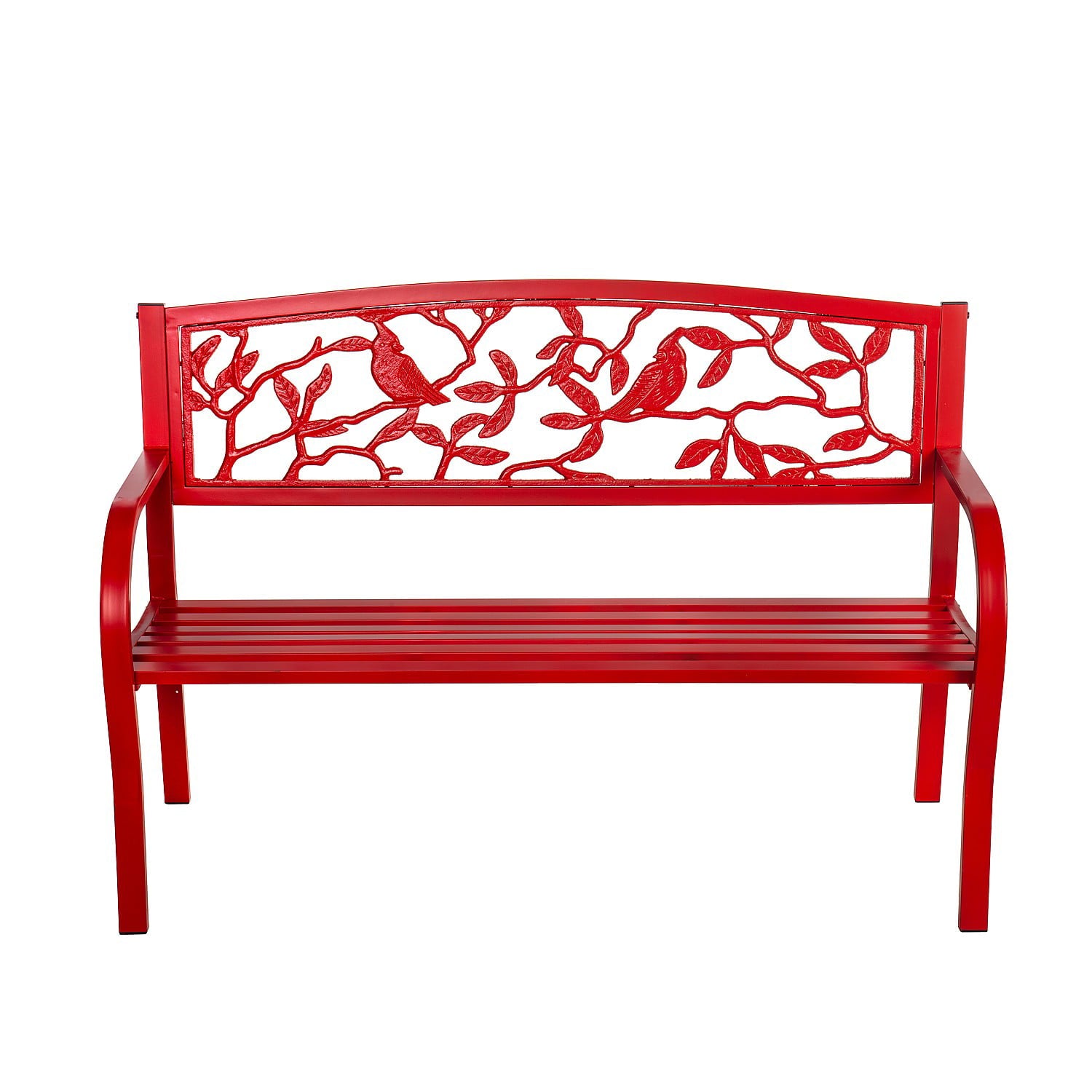 Evergreen Cardinals Metal Garden Bench, Red