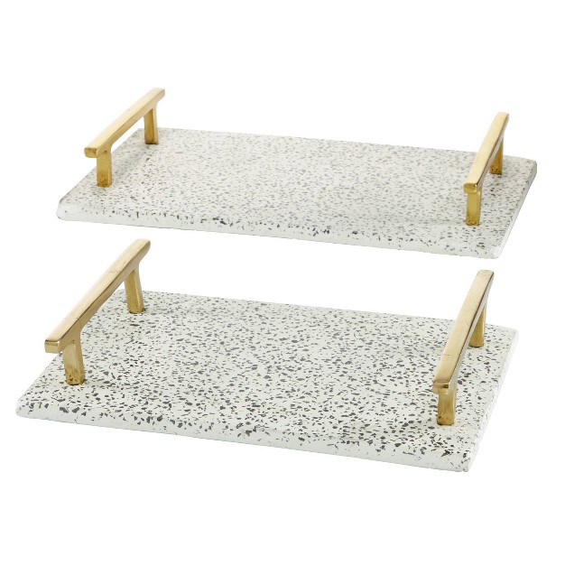 Set Of 2 Terrazzo Tray With Aluminum Handles Black white Olivia amp May