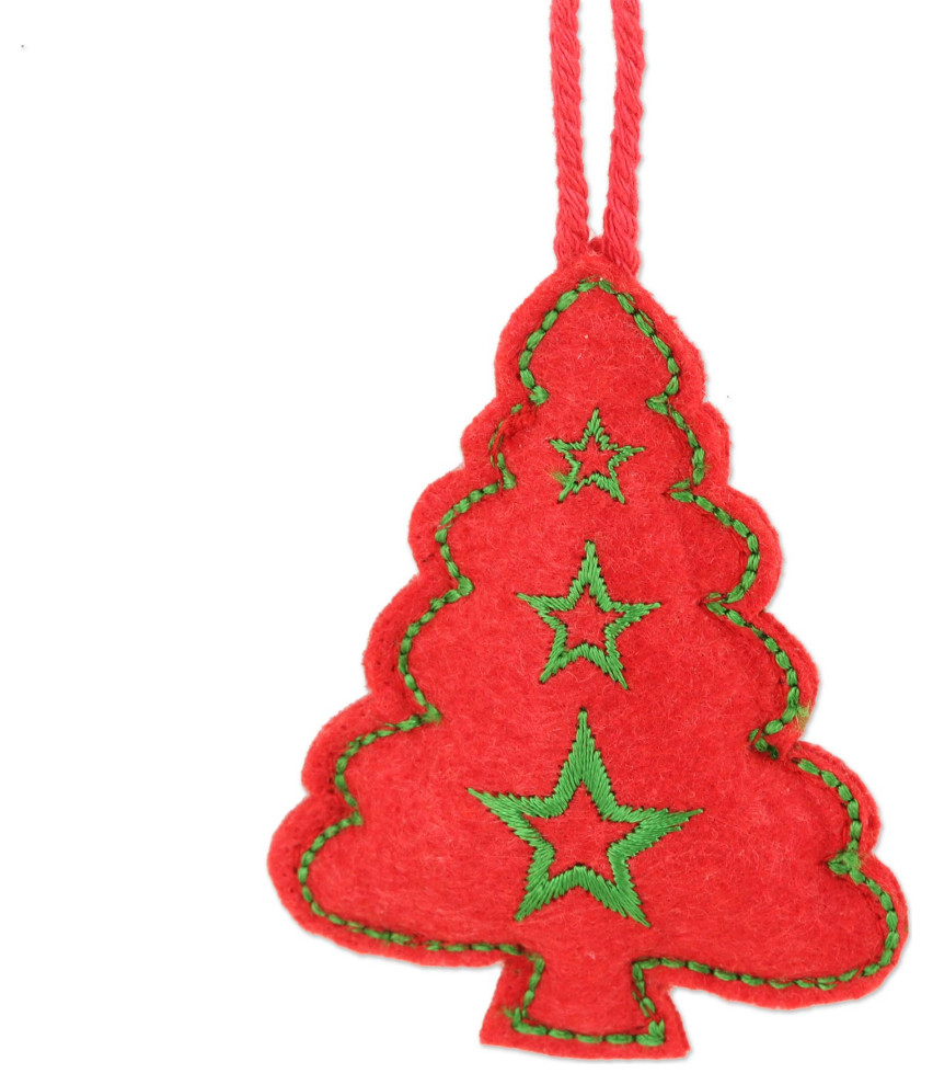 Novica Handmade Twinkling Trees Embroidered Wool Holiday Ornaments (Set Of 6)   Christmas Ornaments   by NOVICA  Houzz