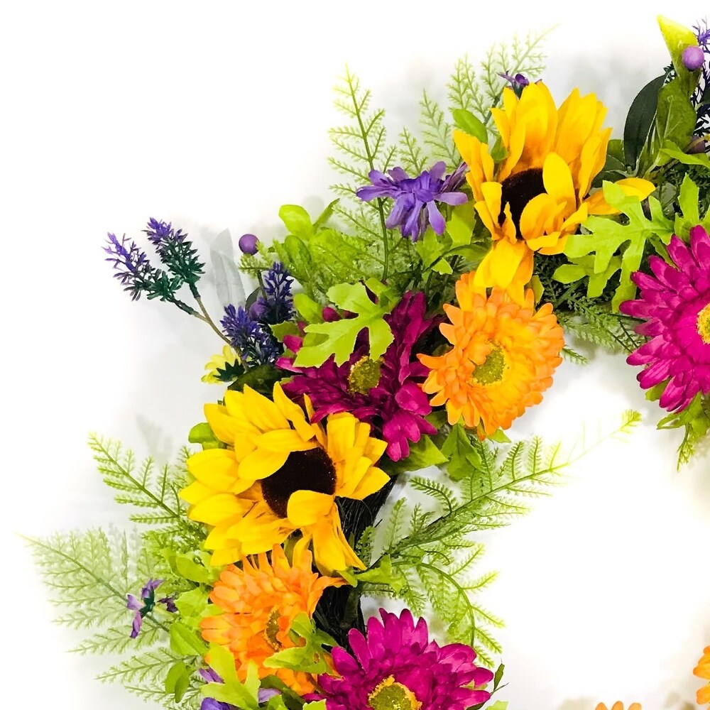 Purple and Orange Artificial Daisy Wreath on Natural Twig Base 24\