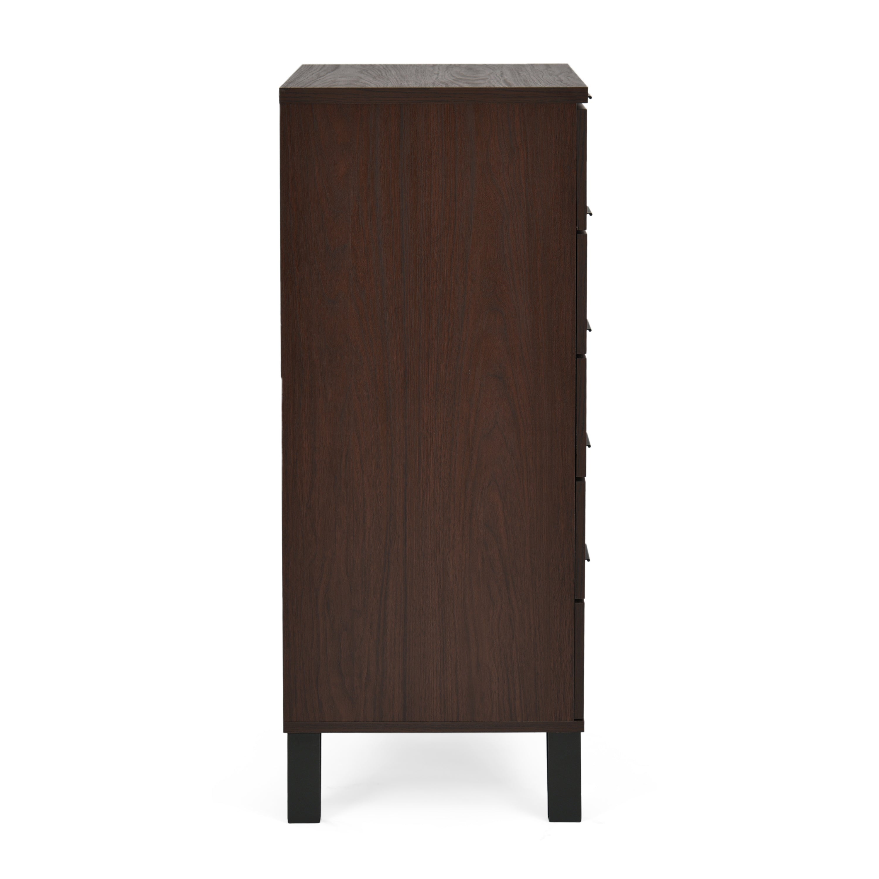 Demijen Modern Industrial 5 Drawer Dresser, Walnut and Matte Black