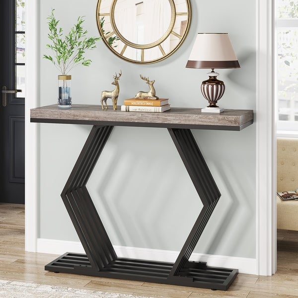 Tribesigns 42 inches Modern Gold Console Table with Geometric Metal Base