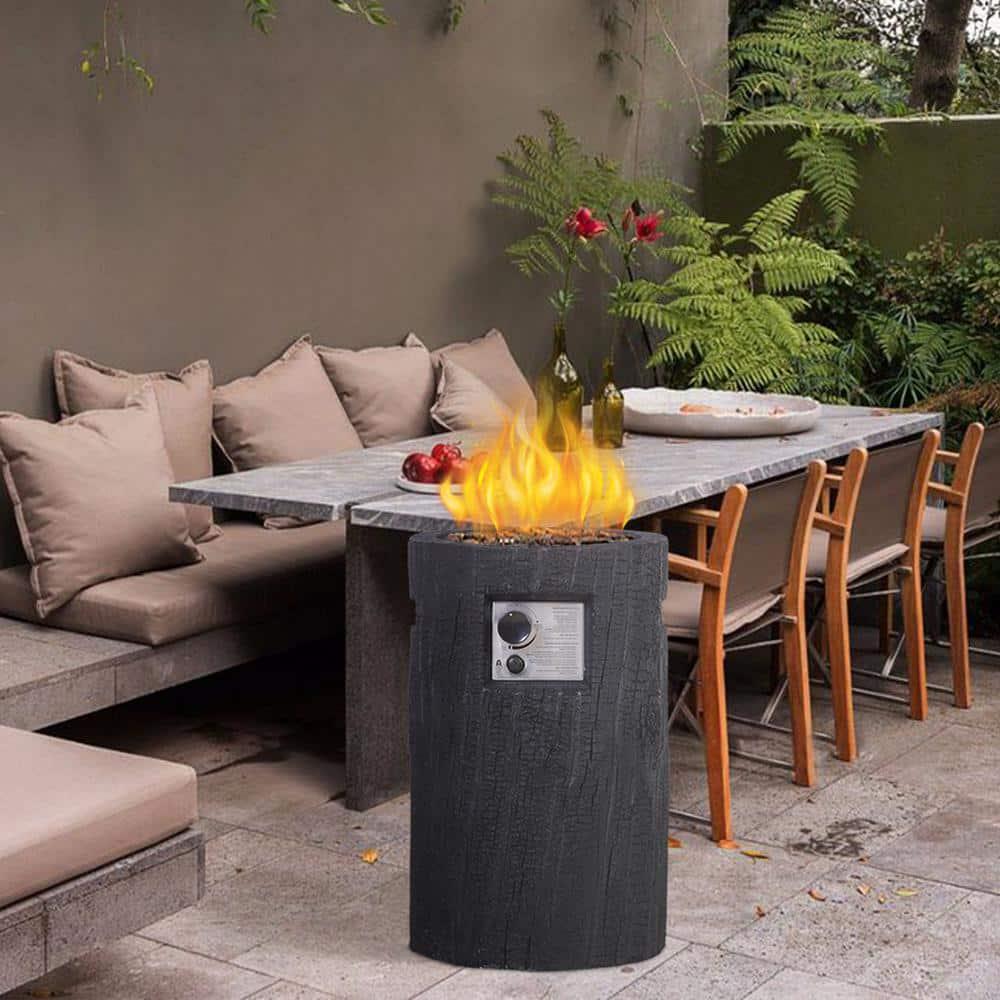 Uixe 16 in x 25 in Round Exterior TerraFab Propane Fire Pit in Black Color