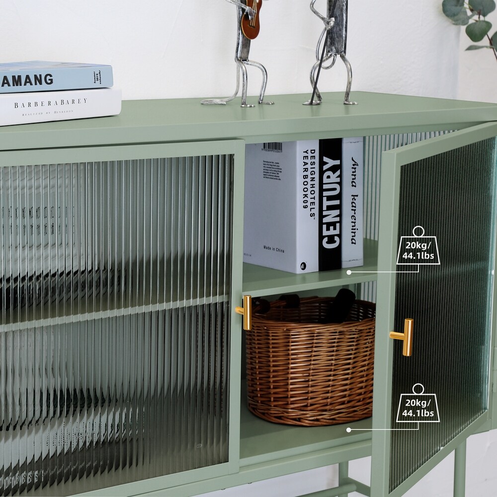 Sideboard Buffet With Fluted Glass Doors Detachable Shelves