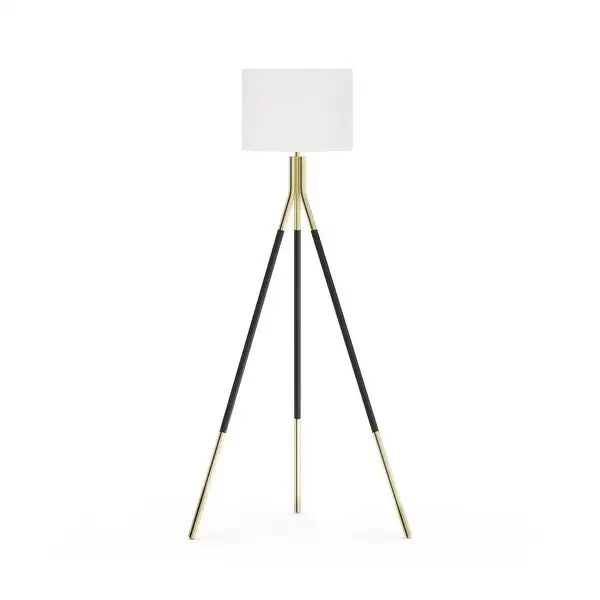 Tripod Floor Lamp and Table Lamp Set, Black and Gold - Black and Gold