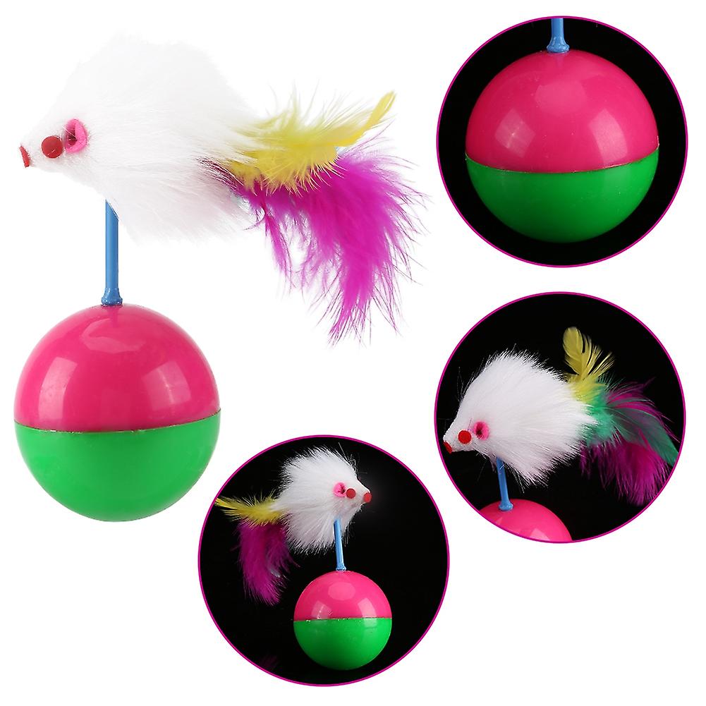 Pet Cat Kitten Teasing Toy Teaser Colorful Feather Ball Funny Interactive Toy Play Game