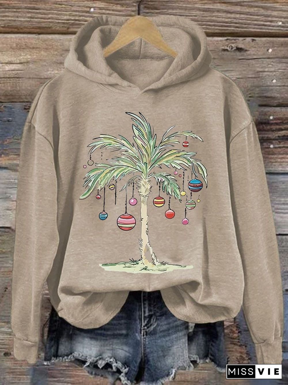 Women'S Casual Merry Christmas From Coconut Tree Printed Long Sleeve Sweatshirt