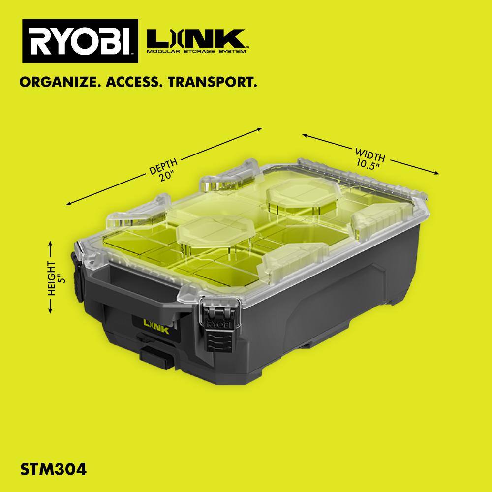 RYOBI LINK Compact 6-Compartment Modular Small Parts Organizer Tool Box STM304