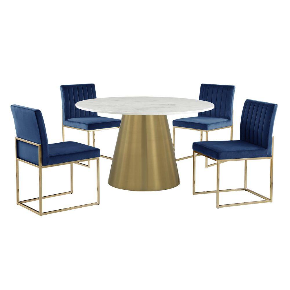 Best Master Furniture Jacobsen 5-Piece Navy Velvet Round Dining Set (Seats-4) J024VNG5