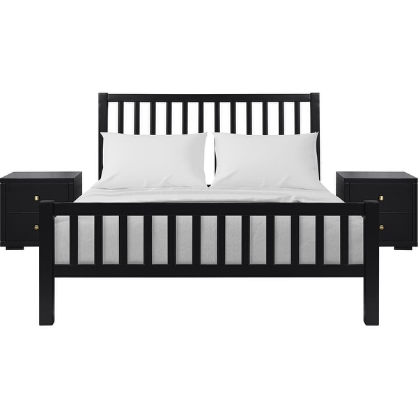 Hampton Wooden Platform Bed with 2 Nightstands - - 37666287