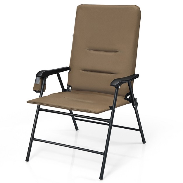 Tangkula Outdoor Folding Chair Collapsible Enlarged Chair With Cup Holder Grey brown