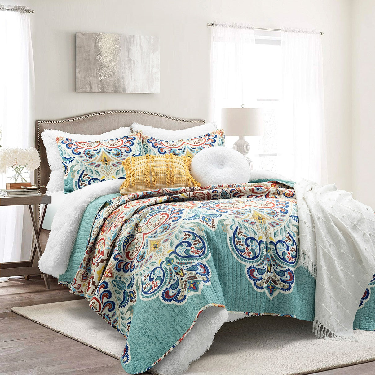 Bedding Bundle: Emma Faux Fur Comforter Set + Boho Chic Quilt Set