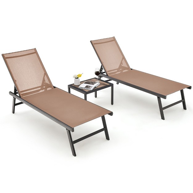 Tangkula 3pcs Patio Chaise Lounge Set Aluminum Recliner Chair Table Outdoor Adjust