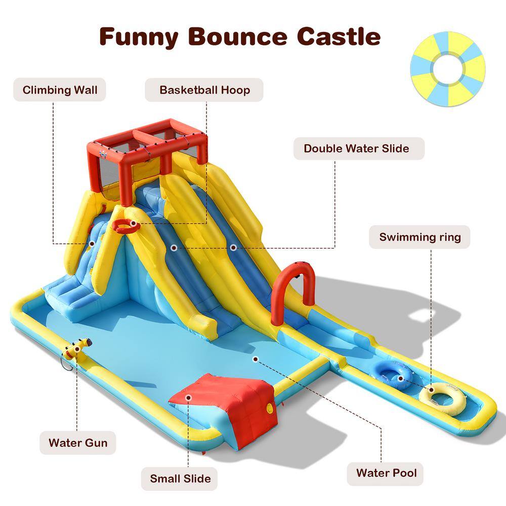 Costway Multi-Color 7-In-1 Inflatable Dual Slide Water Park Climbing Bouncer without Blower OP70653