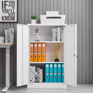 URTR White Folding File Cabinet with 2 Adjustable Shelves Metal Cabinet with 2-Doors and Lock for Office Garage Home T-02024-65