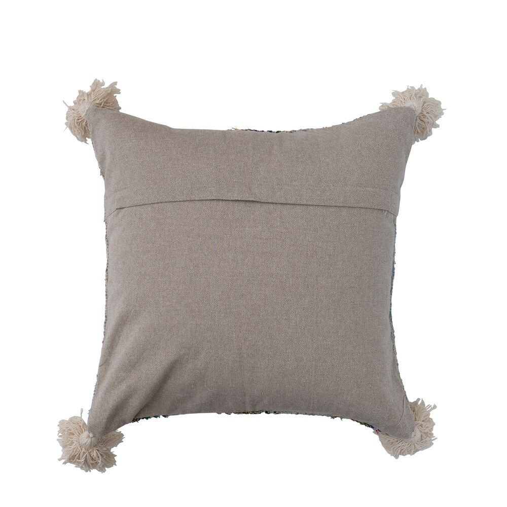 Cotton Throw Pillow Cover with Stripes  Tassels  and Chambray Back